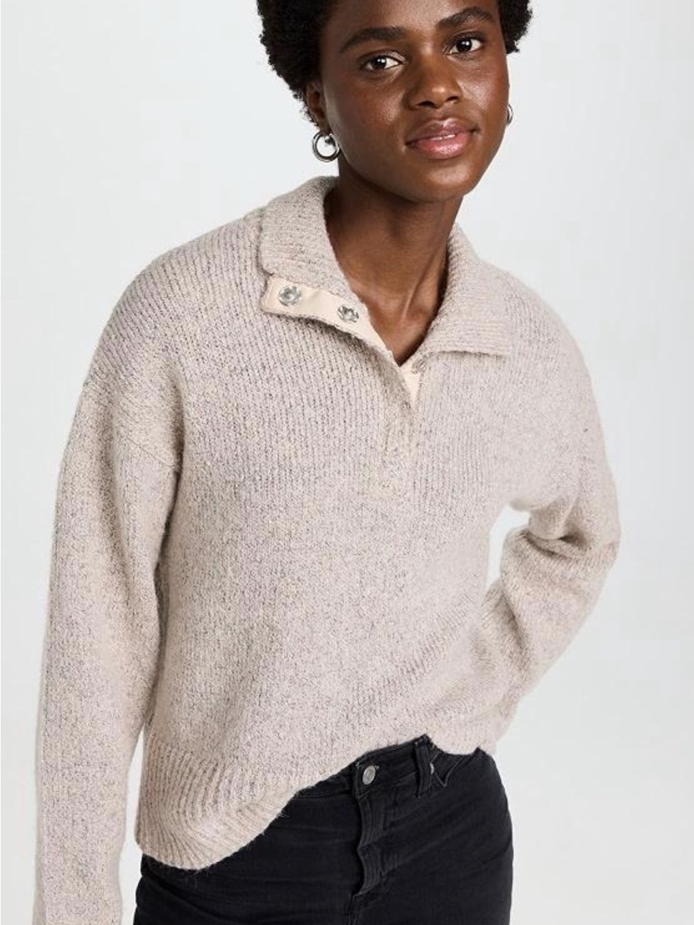 525 America Boxy Snap Front Henley Sweater | XS | Retail $129